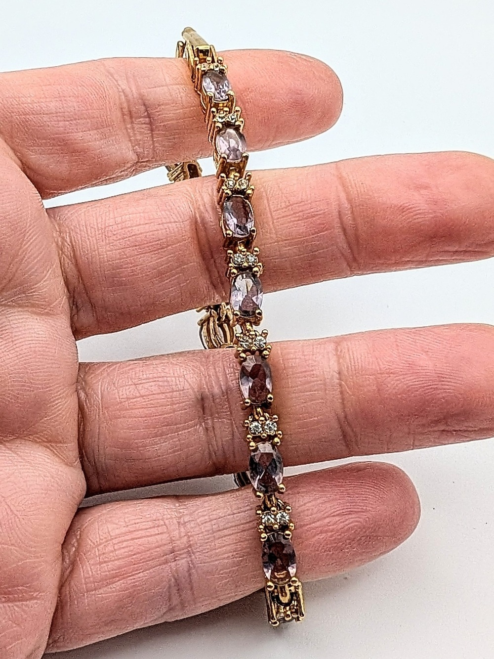 Vintage Y2K Gold Tennis Bracelet Purple CZ - Picture 2 of 6
